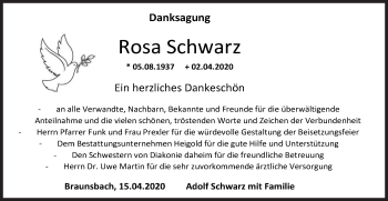 Traueranzeige von Rosa Schwarz von Haller Tagblatt