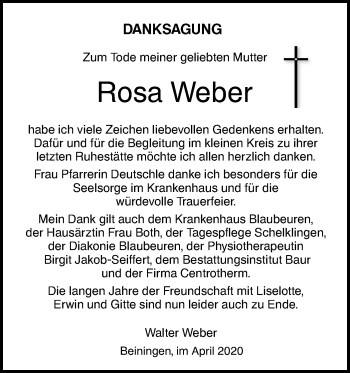 Traueranzeige von Rosa Weber von SÜDWEST PRESSE Ausgabe Ulm/Neu-Ulm