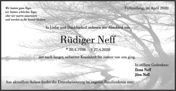 Traueranzeige von Rüdiger Neff von Rundschau Gaildorf