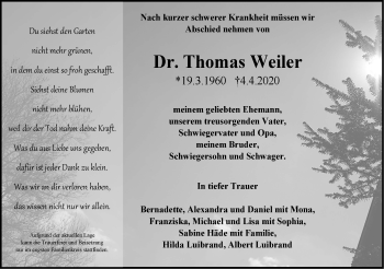 Traueranzeige von Thomas Weiler von Rundschau Gaildorf