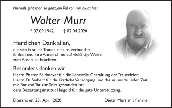 Traueranzeige von Walter Murr von Haller Tagblatt