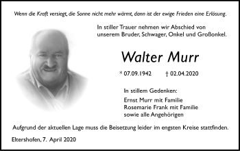 Traueranzeige von Walter Murr von Haller Tagblatt