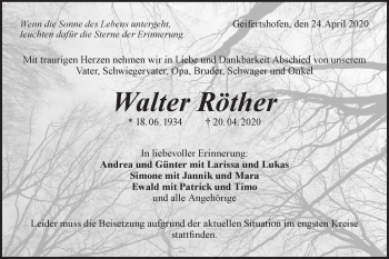 Traueranzeige von Walter Röther von Haller Tagblatt