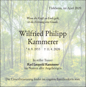 Traueranzeige von Wilfried Philipp Kammerer von Geislinger Zeitung