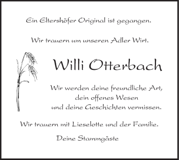 Traueranzeige von Willi Otterbach von Haller Tagblatt