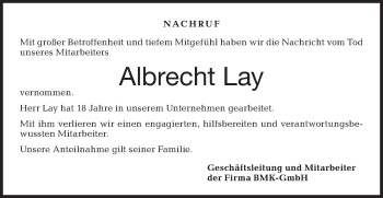 Traueranzeige von Albrecht Lay von Rundschau Gaildorf