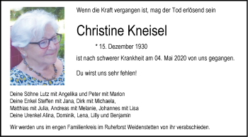 Traueranzeige von Christine Kneisel von SÜDWEST PRESSE Ausgabe Ulm/Neu-Ulm