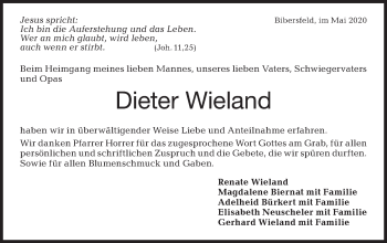 Traueranzeige von Dieter Wieland von Haller Tagblatt