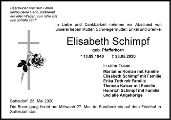 Traueranzeige von Elisabeth Schimpf von Hohenloher Tagblatt