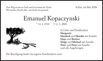 Traueranzeige von Emanuel Kopaczynski von NWZ Neue Württembergische Zeitung