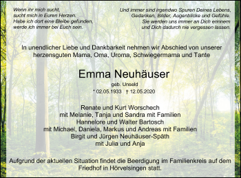 Traueranzeige von Emma Neuhäuser von SÜDWEST PRESSE Ausgabe Ulm/Neu-Ulm