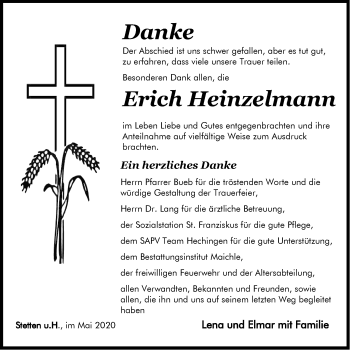 Traueranzeige von Erich Heinzelmann von Hohenzollerische Zeitung