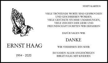 Traueranzeige von Ernst Haag von Haller Tagblatt