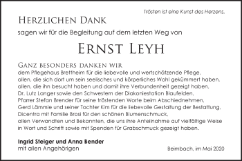 Traueranzeige von Ernst Leyh von Hohenloher Tagblatt