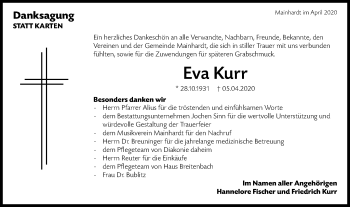 Traueranzeige von Eva Kurr von Haller Tagblatt