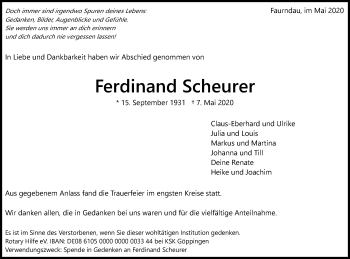 Traueranzeige von Ferdinand Scheurer von NWZ Neue Württembergische Zeitung