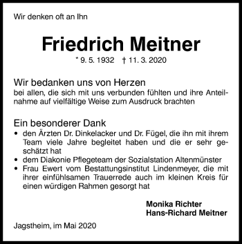 Traueranzeige von Friedrich Meitner von Hohenloher Tagblatt