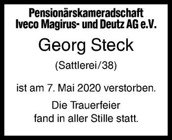 Traueranzeige von Georg Steck von SÜDWEST PRESSE Ausgabe Ulm/Neu-Ulm