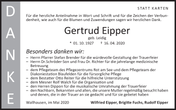 Traueranzeige von Gertrud Eipper von Hohenloher Tagblatt