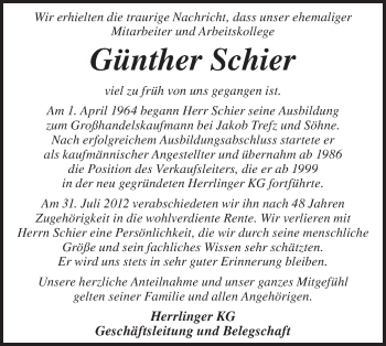 Traueranzeige von Günther Schier von NWZ Neue Württembergische Zeitung/Geislinger Zeitung