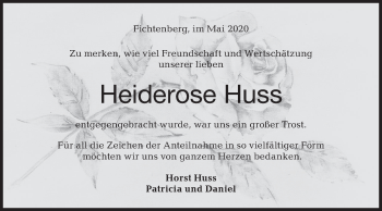 Traueranzeige von Heiderose Huss von Rundschau Gaildorf