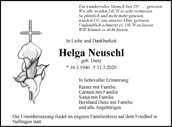 Traueranzeige von Helga Neuschl von Geislinger Zeitung