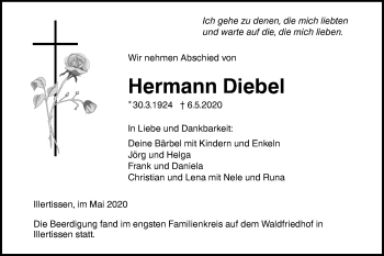 Traueranzeige von Hermann Diebel von Illertal Bote