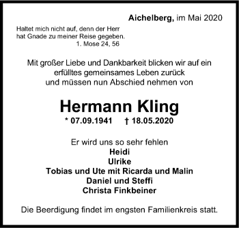 Traueranzeige von Hermann Kling von NWZ Neue Württembergische Zeitung