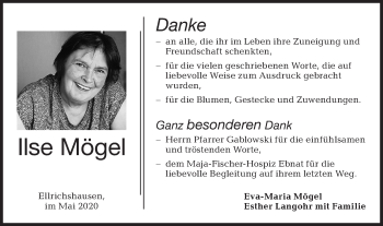 Traueranzeige von Ilse Mögel von Hohenloher Tagblatt