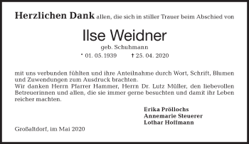 Traueranzeige von Ilse Weidner von Haller Tagblatt