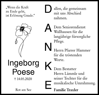 Traueranzeige von Ingeborg Poese von Hohenloher Tagblatt
