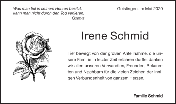 Traueranzeige von Irene Schmid von Geislinger Zeitung