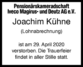 Traueranzeige von Joachim Kühne von SÜDWEST PRESSE Ausgabe Ulm/Neu-Ulm