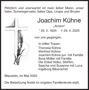 Traueranzeige von Joachim Kühne von SÜDWEST PRESSE Ausgabe Ulm/Neu-Ulm