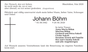 Traueranzeige von Johann Böhm von Hohenloher Tagblatt