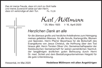 Traueranzeige von Karl Möllmann von Haller Tagblatt