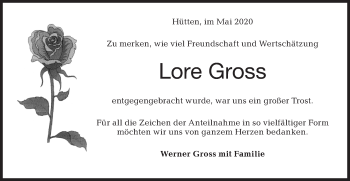 Traueranzeige von Lore Gross von Haller Tagblatt