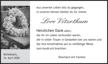 Traueranzeige von Lore Vitzethum von Haller Tagblatt