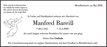 Traueranzeige von Manfred Bareiß von Haller Tagblatt