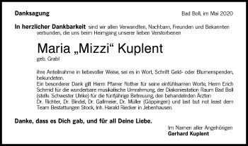 Traueranzeige von Maria Kuplent von NWZ Neue Württembergische Zeitung