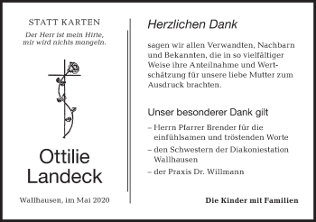 Traueranzeige von Ottilie Landeck von Hohenloher Tagblatt