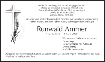 Traueranzeige von Runwald Ammer von Alb-Bote/Metzinger-Uracher Volksblatt