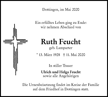 Traueranzeige von Ruth Feucht von Alb-Bote/Metzinger-Uracher Volksblatt