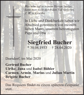 Traueranzeige von Siegfried Bucher von SÜDWEST PRESSE Ausgabe Ulm/Neu-Ulm