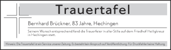 Traueranzeige von Totentafel vom 19.05.2020 von Hohenzollerische Zeitung