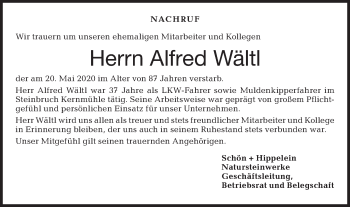 Traueranzeige von Alfred Wältl von Hohenloher Tagblatt