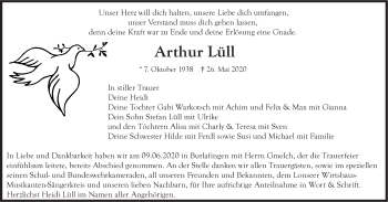 Traueranzeige von Arthur Lüll von SÜDWEST PRESSE Ausgabe Ulm/Neu-Ulm