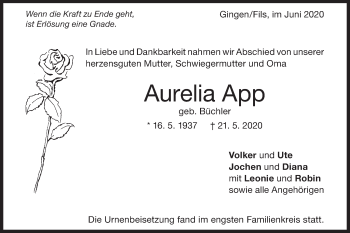 Traueranzeige von Aurelia App von Geislinger Zeitung