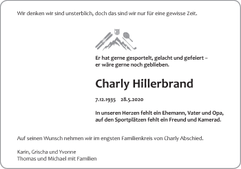 Traueranzeige von Charly Hillerbrand von NWZ Neue Württembergische Zeitung