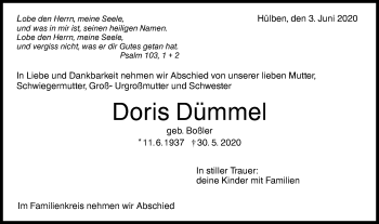 Traueranzeige von Doris Dümmel von Metzinger-Uracher Volksblatt